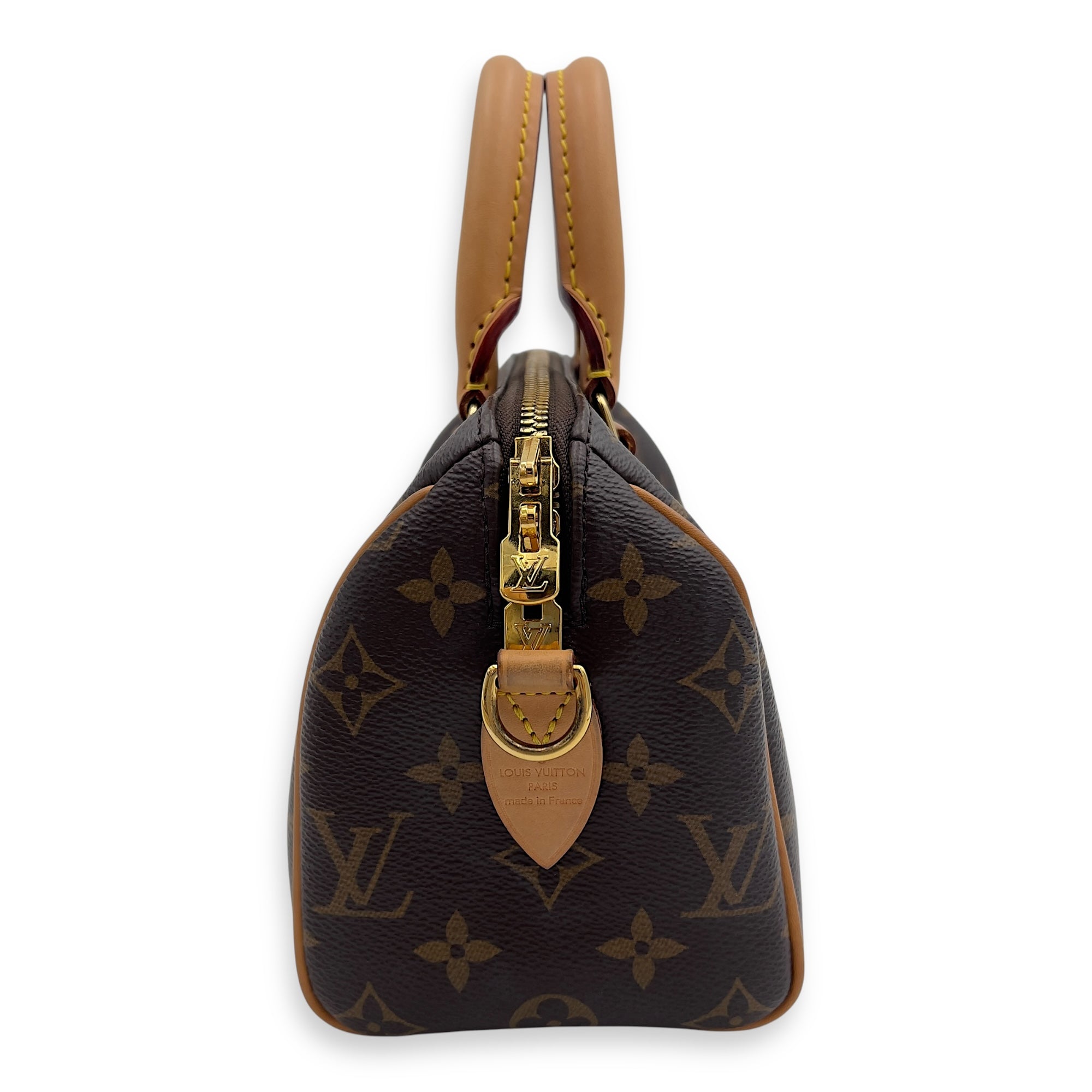 Louis Vuitton Speedy Bandouliere Top Handle Bag 20 Brown in Monogram Coated Canvas, Gold hardware_4