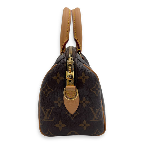 Louis Vuitton Speedy Bandouliere Top Handle Bag 20 Brown in Monogram Coated Canvas, Gold hardware_4