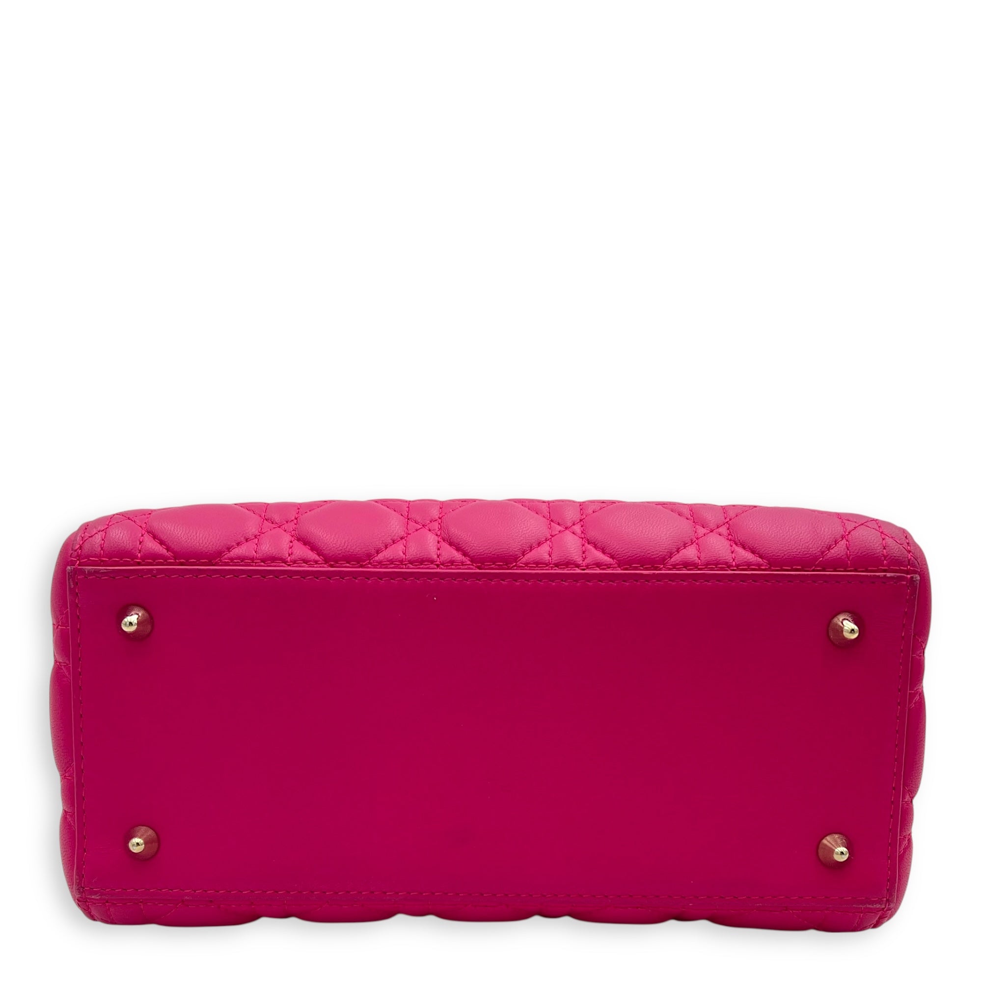 Dior Lady Dior Top Handle Bag Medium Pink in Calfskin, Gold hardware_5