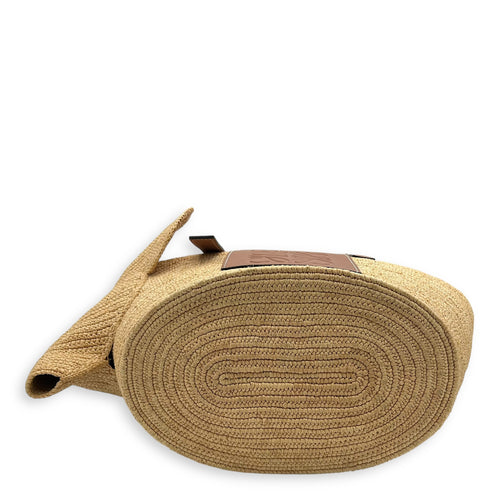 Loewe Elephant Top Handle Bag Beige in Raffia, Silver hardware_5