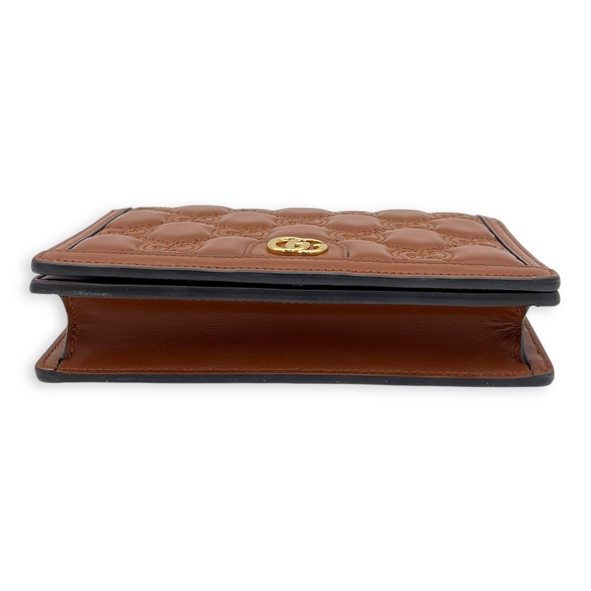 Gucci Matelassé Wallet On Chain Brown in Calfskin, Gold hardware_12