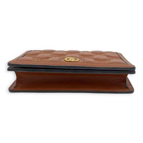 Gucci Matelassé Wallet On Chain Brown in Calfskin, Gold hardware_12