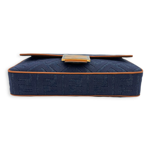 Fendi Baguette Shoulder Bag Blue in Denim, Gold hardware_9