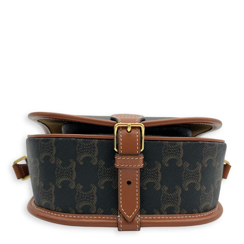Celine Folco Crossbody Bag Brown in Coated Canvas, Gold hardware_5