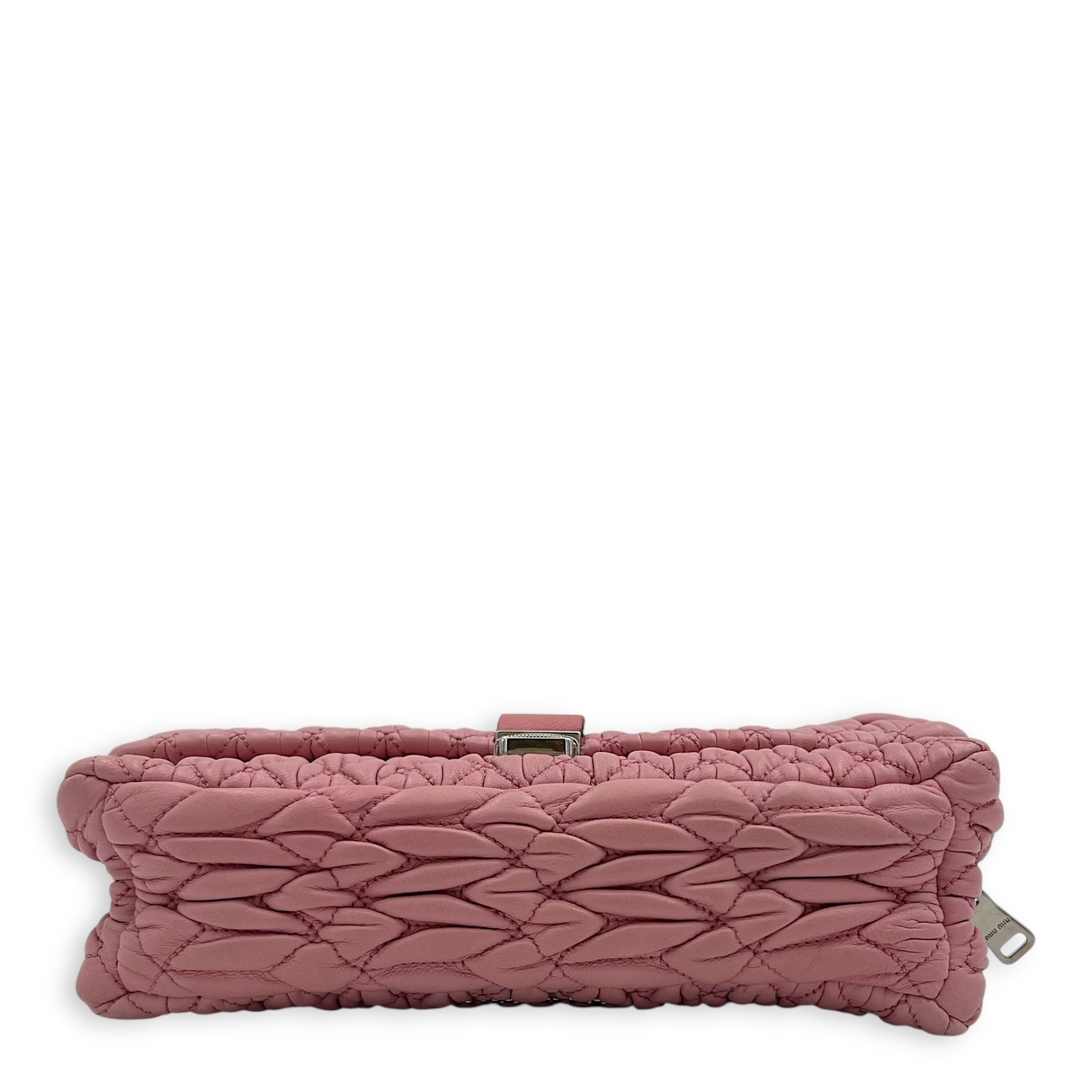 Miu Miu Matelassé Shoulder Bag Pink in Lambskin, Silver hardware_5