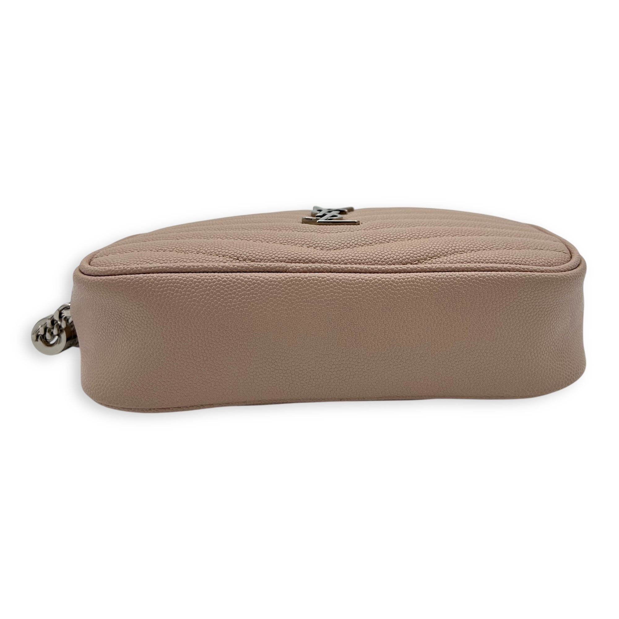 Saint Laurent Lou Shoulder Bag Mini Beige in Caviar Leather, Silver hardware_6