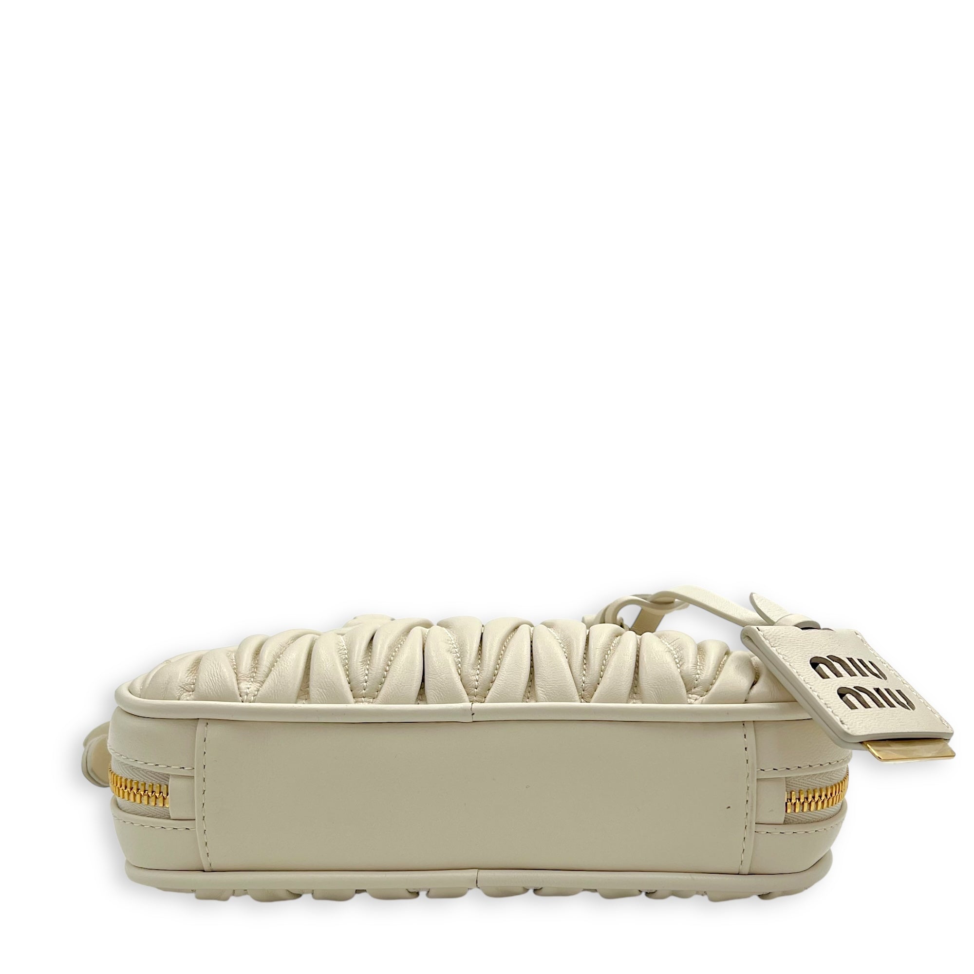 Miu Miu Arcadie Top Handle Bag White in Calfskin, Gold hardware_5