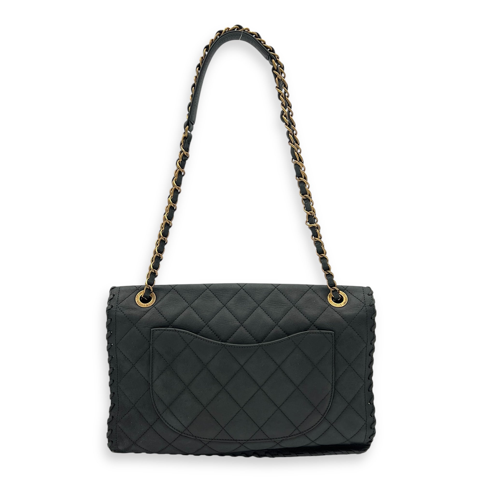 Chanel Happy Stitch CC Black Shoulder Bag in Suede Leather, Gold hardware_12