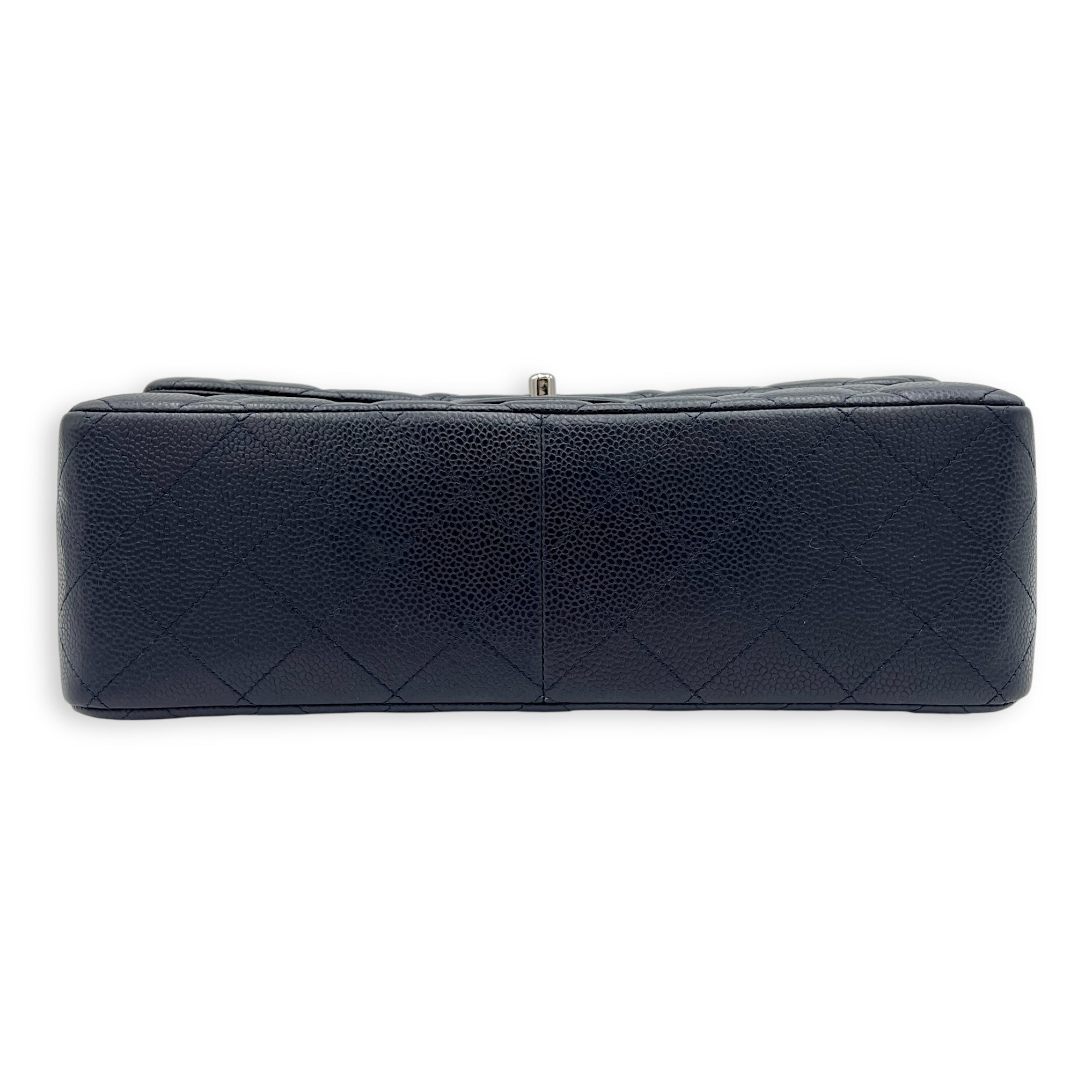 Chanel Classic Jumbo Blue Shoulder Bag in Caviar Leather, Silver hardware_9