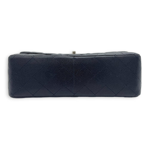 Chanel Classic Jumbo Blue Shoulder Bag in Caviar Leather, Silver hardware_9
