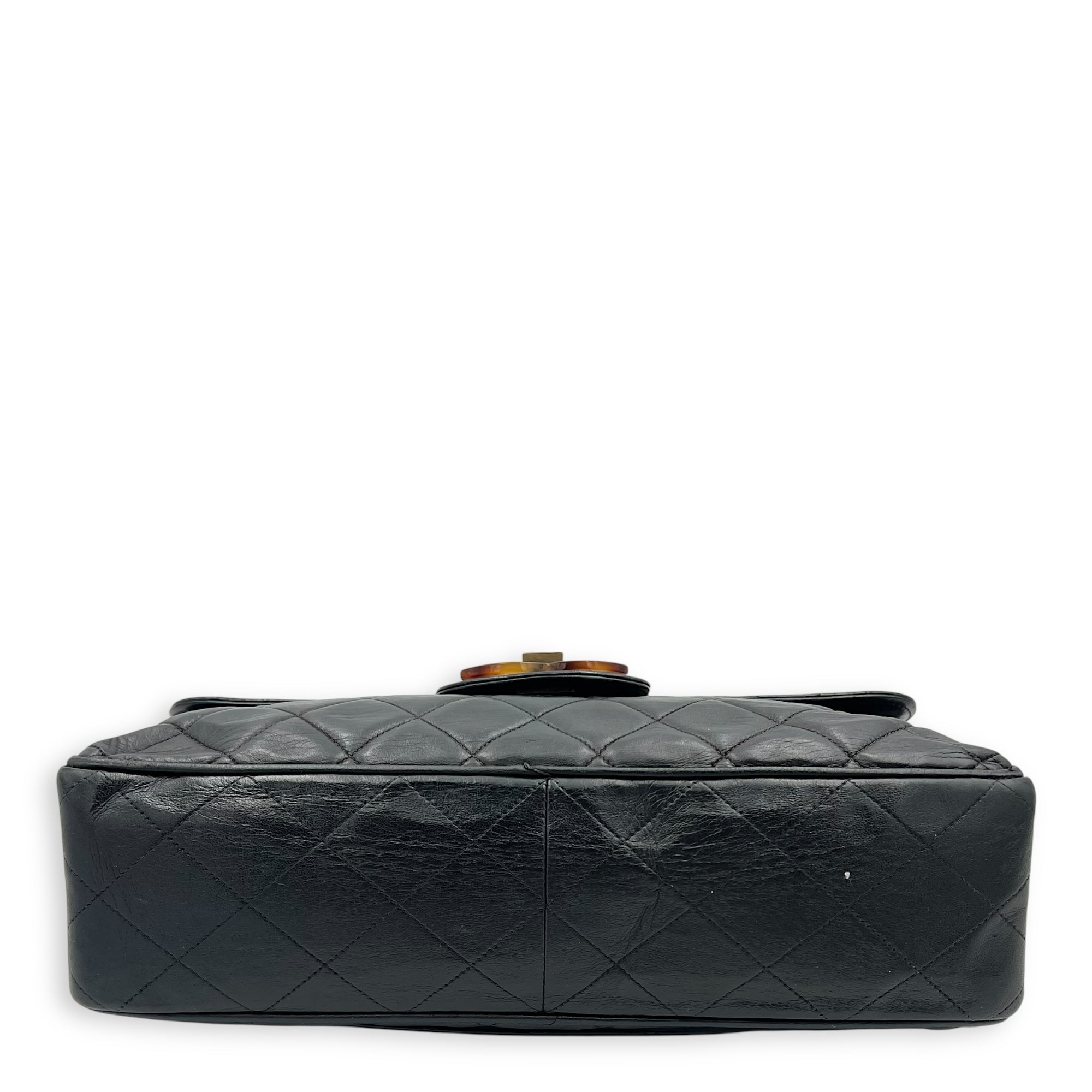 Chanel CC Quilted Tortoise Shell Shoulder Bag Black in Lambskin, tortoise shell hardware_5