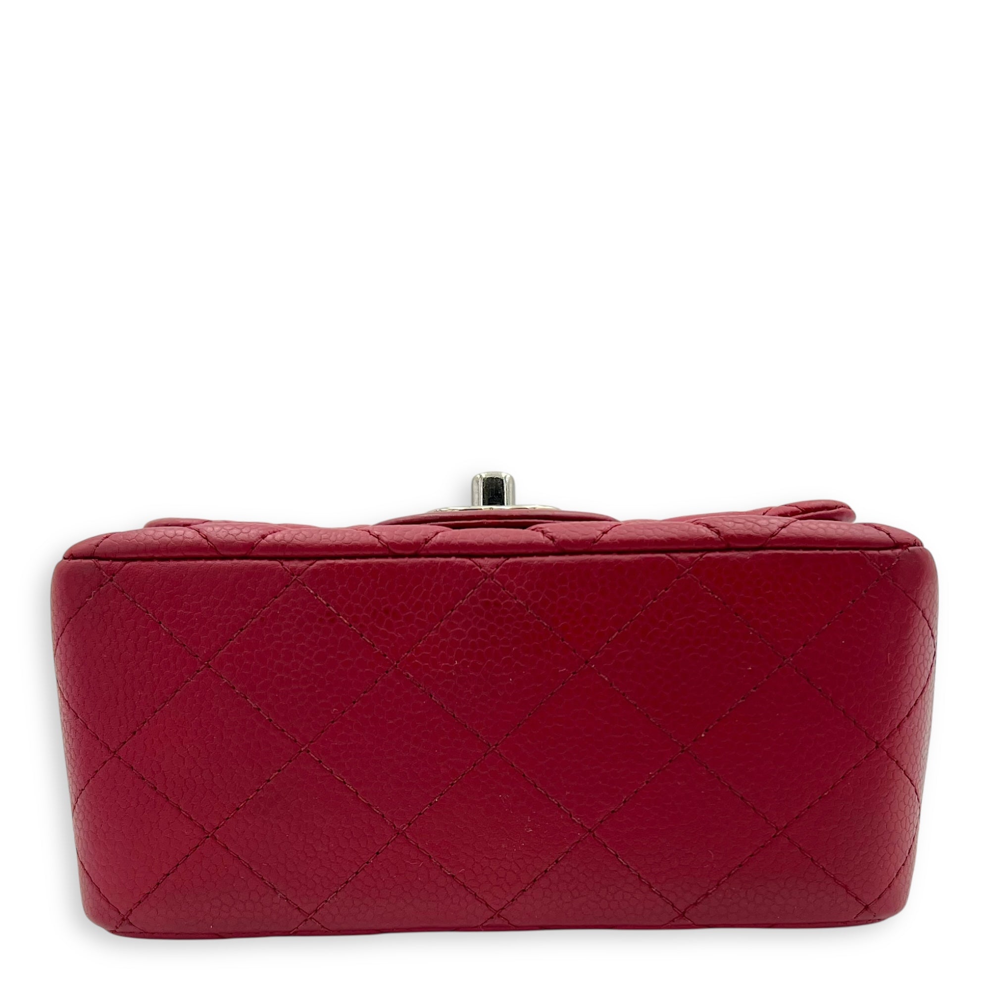 Chanel CC Mini Square Shoulder Bag Red in Caviar Leather, Silver hardware_5
