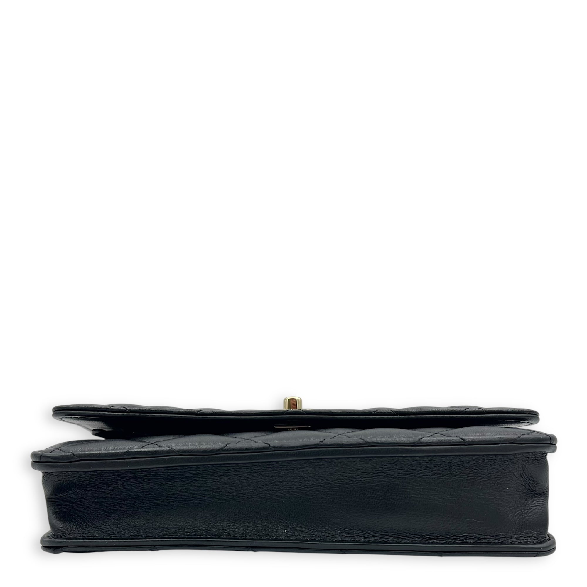 Chanel CC Pearl Crush Checkered Black Wallet On Chain in Lambskin, Light Gold hardware_5