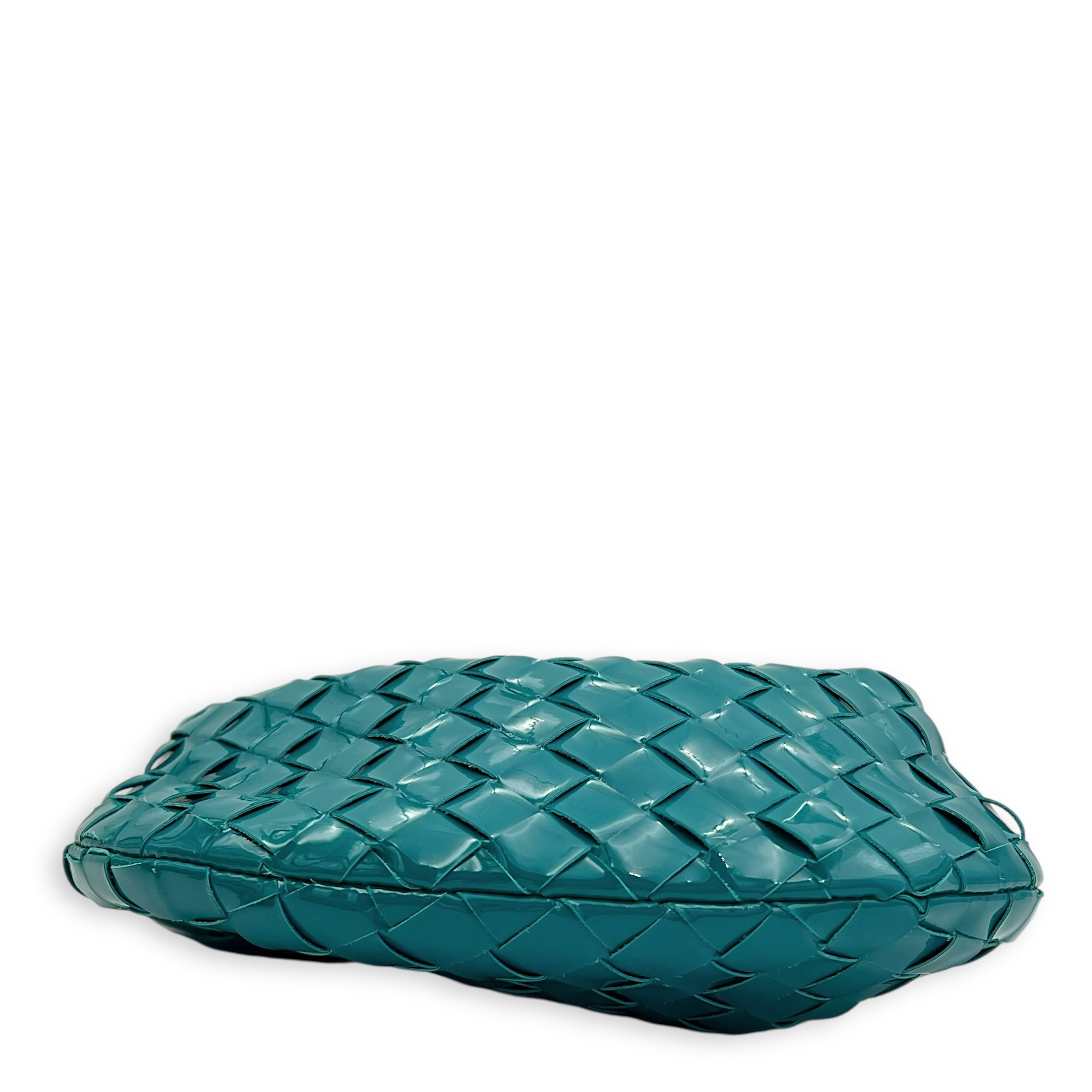 Bottega Veneta Jodie Top Handle Bag Blue in Patent Leather, Silver hardware_5
