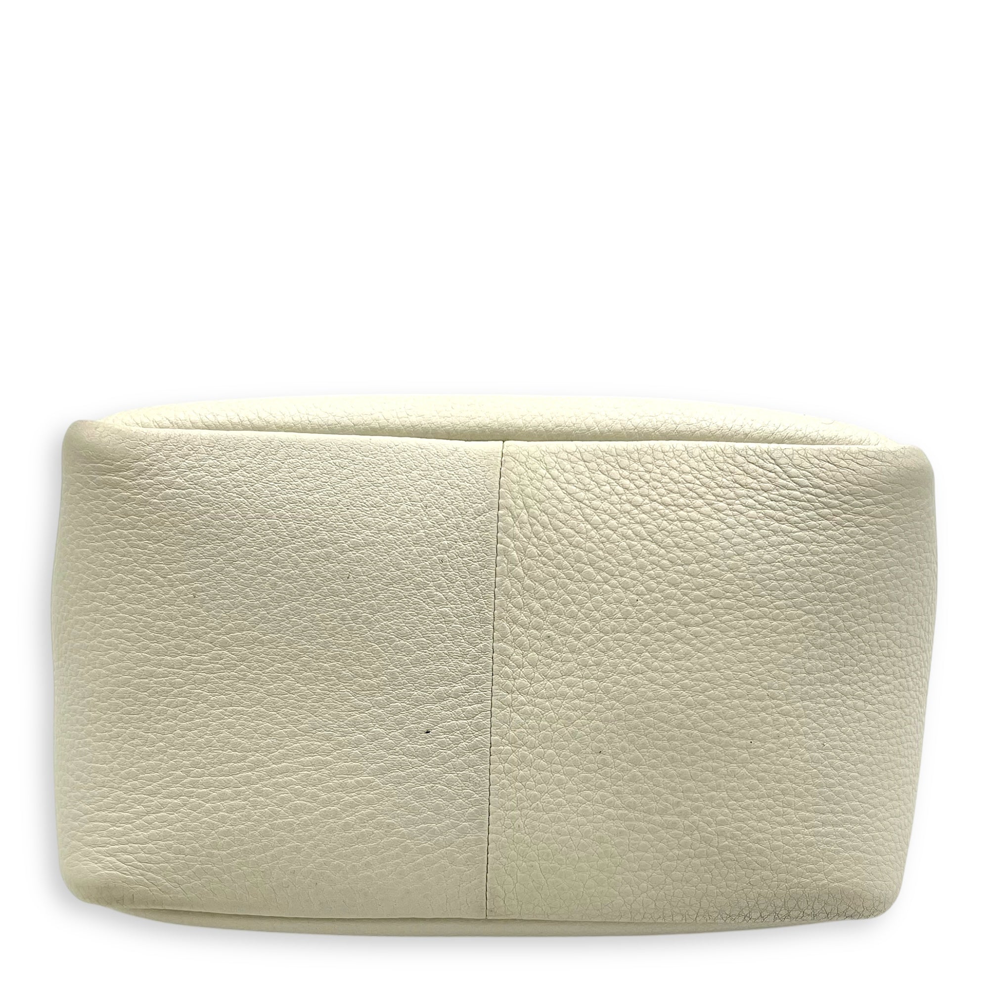 Prada Logo Tote Bag White in Soft Grained Calfskin, Silver hardware_5