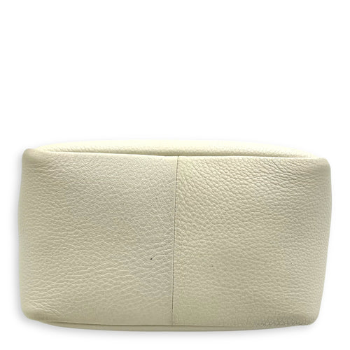 Prada Logo Tote Bag White in Soft Grained Calfskin, Silver hardware_5