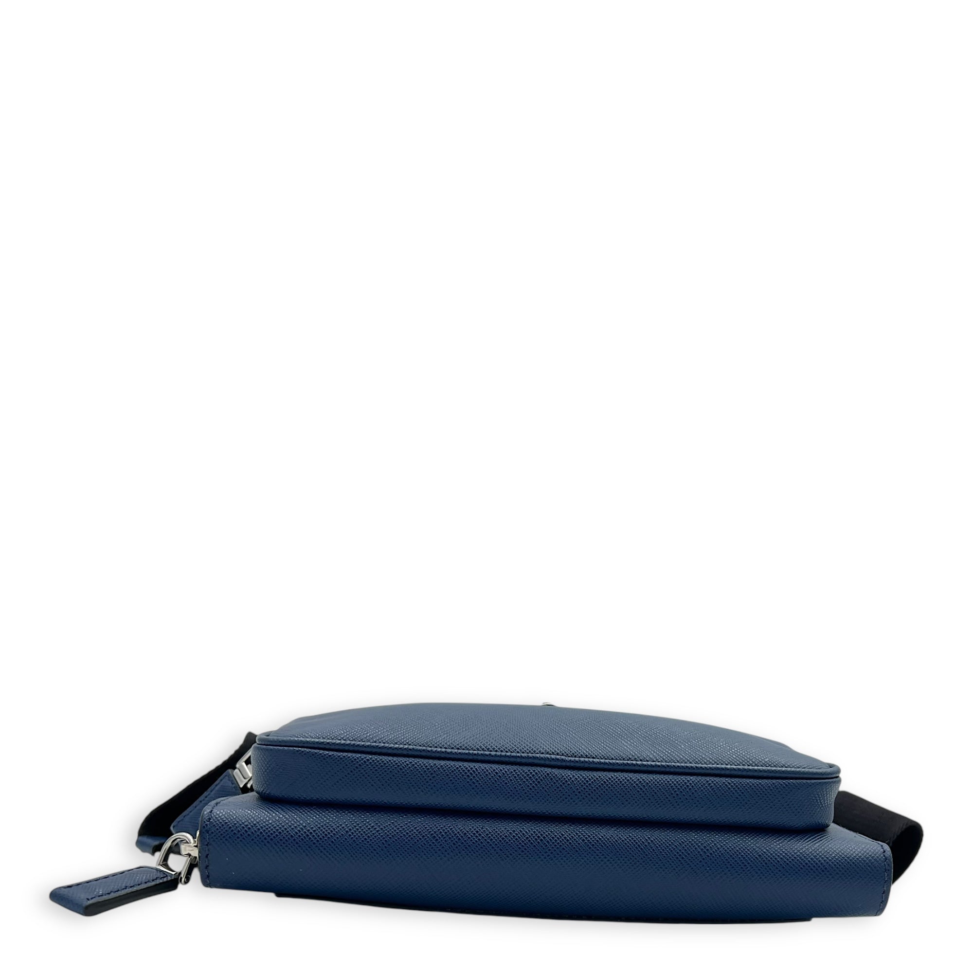 Prada Logo Belt Bag Blue in Saffiano Leather, Silver hardware_5