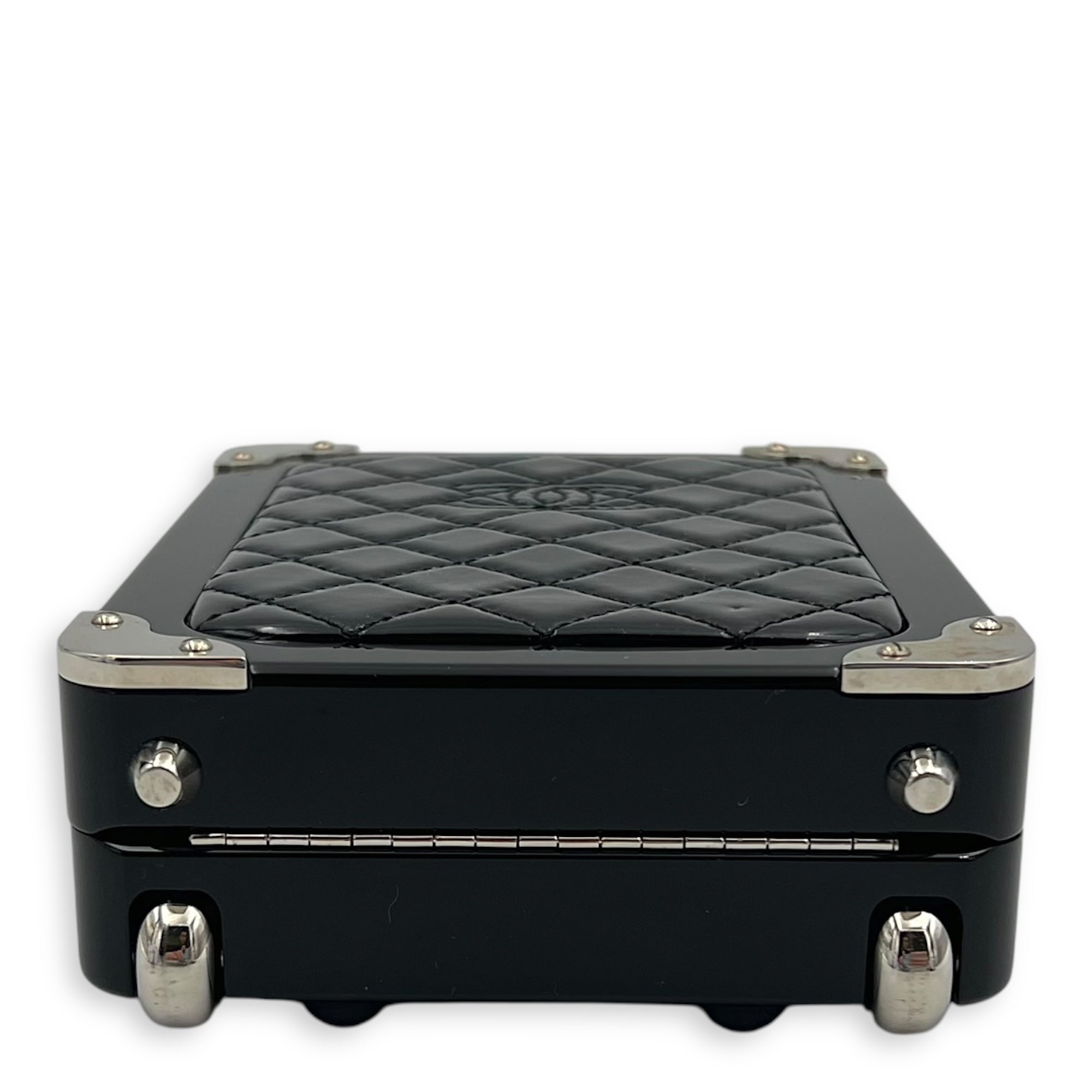 Chanel Minaudiere Trolley Black Clutch in, Silver hardware_5