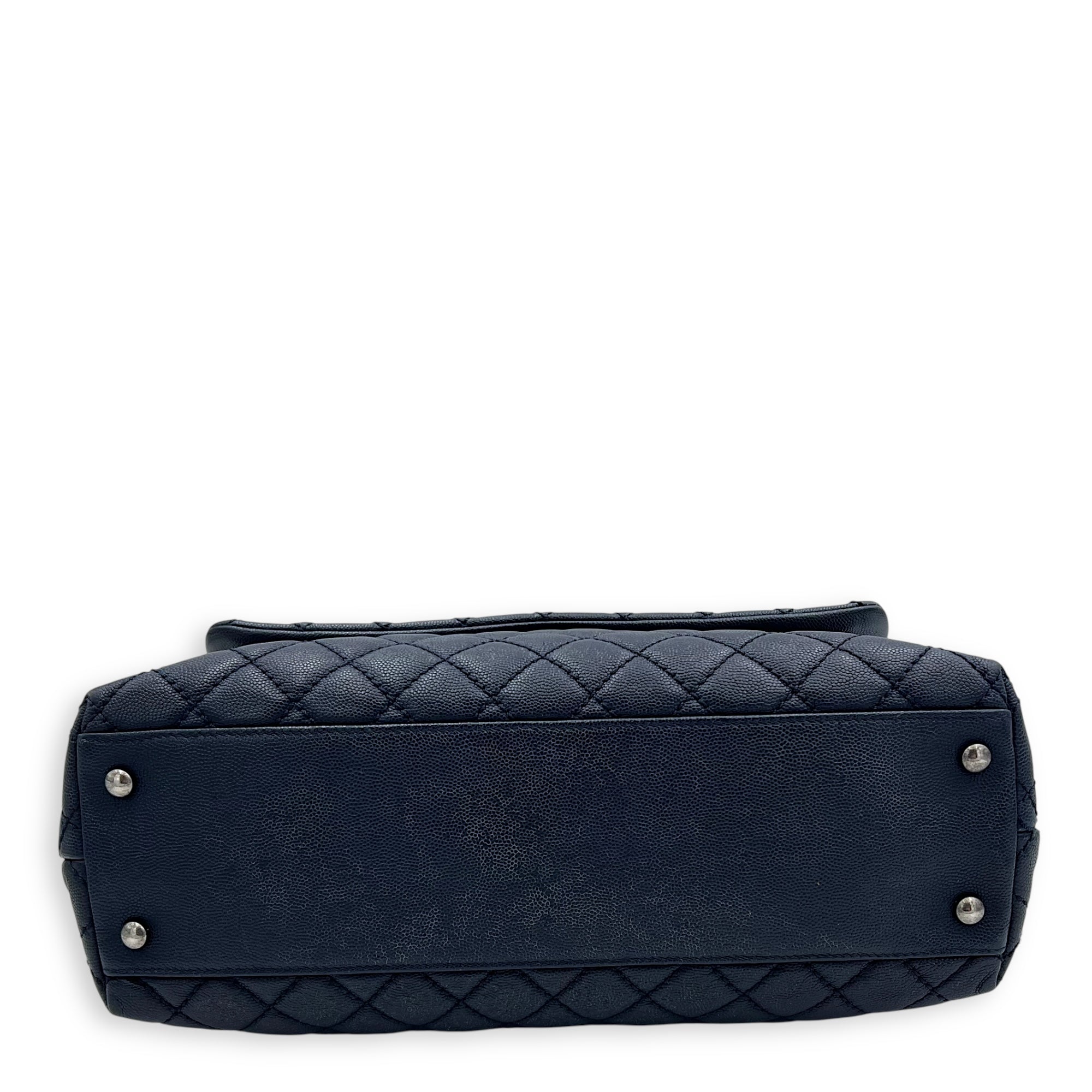 Chanel Coco Handle Quilted Top Handle Bag Blue in Caviar Leather, Silver hardware_5