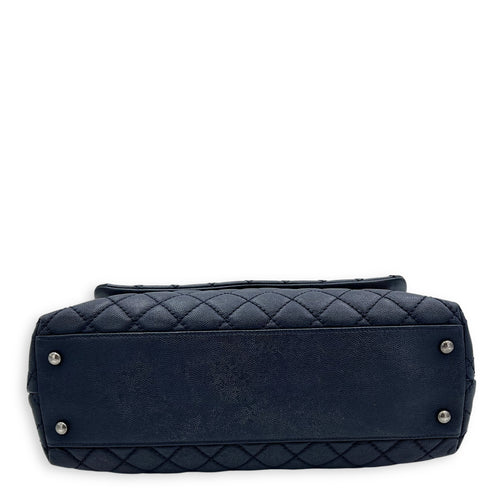 Chanel Coco Handle Quilted Top Handle Bag Blue in Caviar Leather, Silver hardware_5