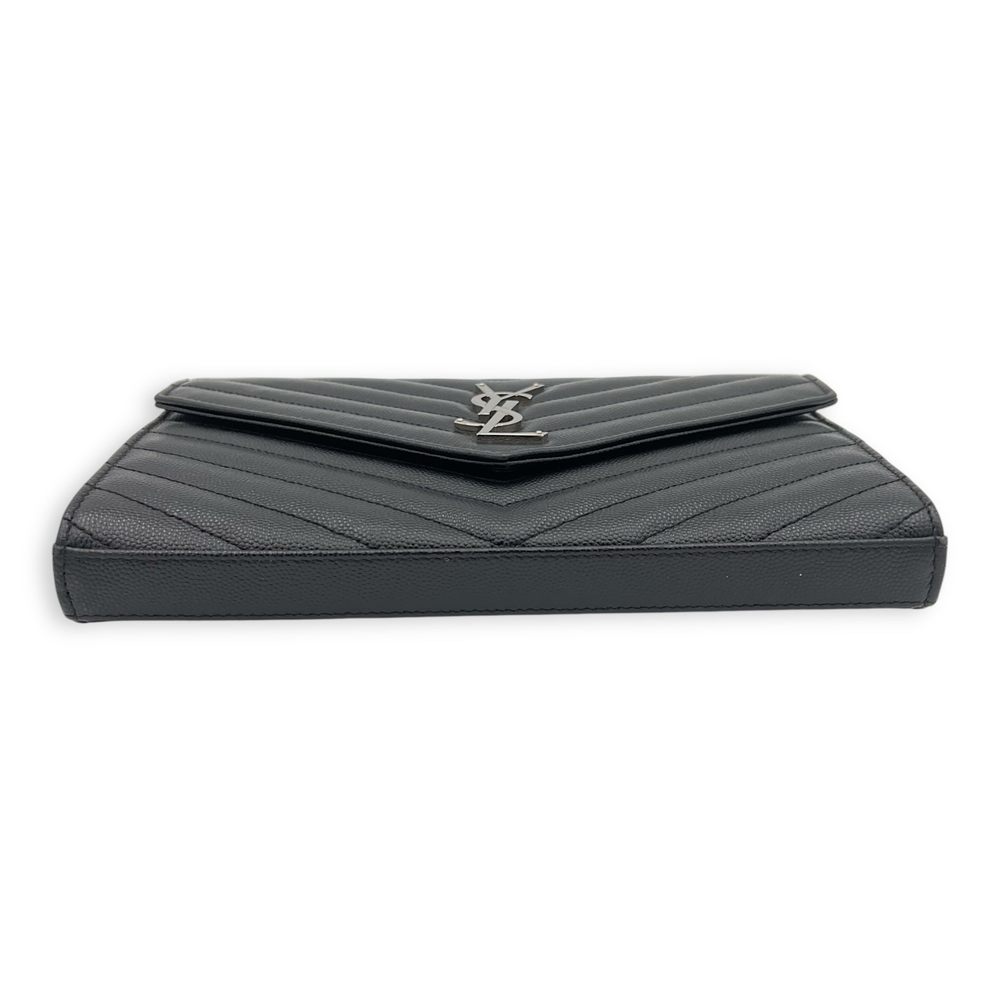 Saint Laurent Cassandre Wallet On Chain Black in Calfskin, Silver hardware_5