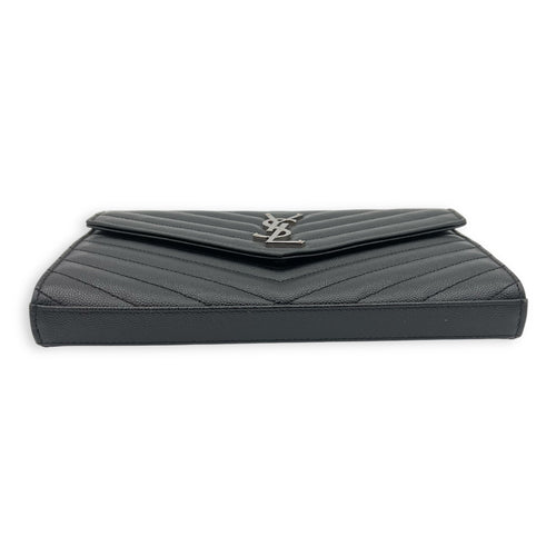 Saint Laurent Cassandre Wallet On Chain Black in Calfskin, Silver hardware_5