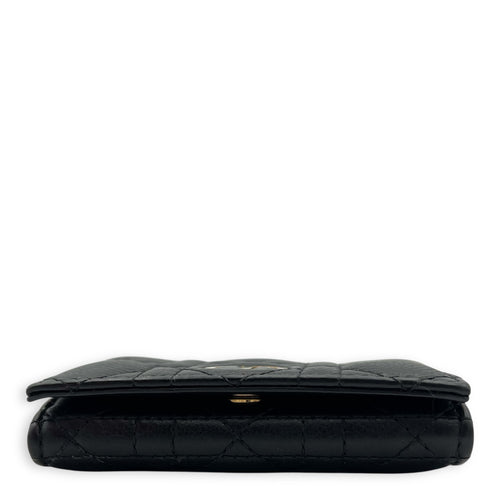 Dior Cannage Card Holder Black in Calfskin, Gold hardware_5