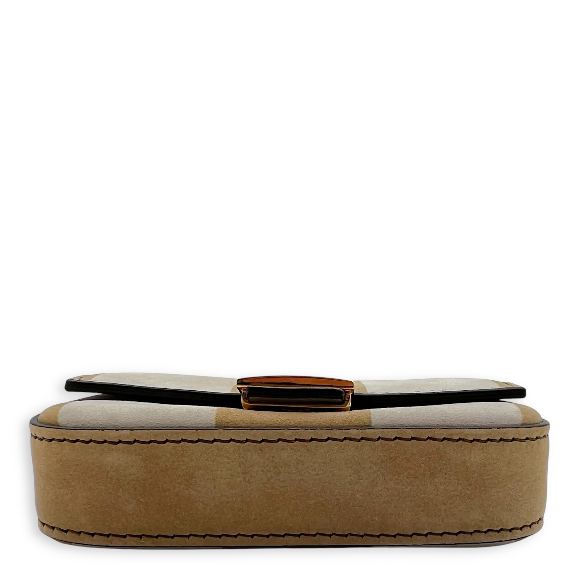 Fendi Baguette Nano Brown Crossbody Bag in Suede Leather, Gold hardware_5