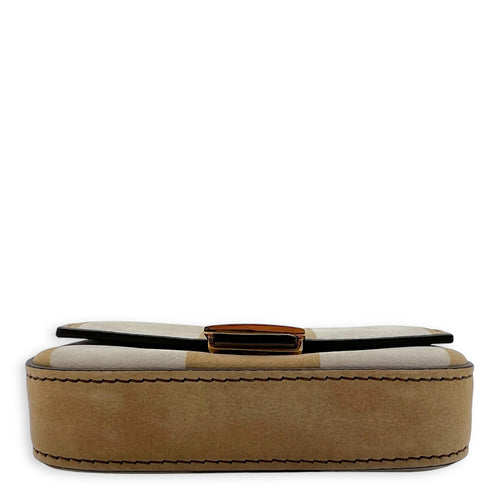 Fendi Baguette Nano Brown Crossbody Bag in Suede Leather, Gold hardware_5