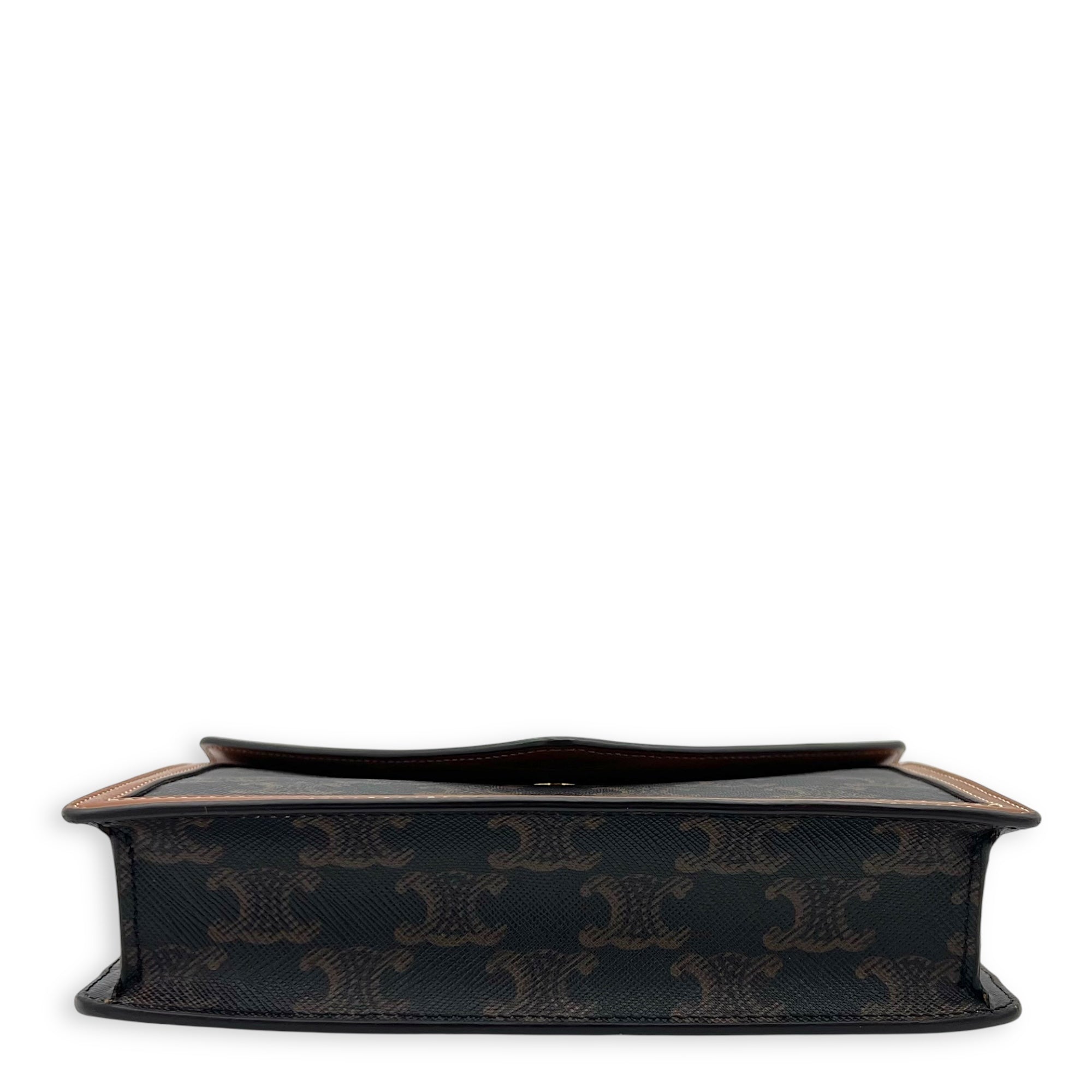 Celine Triomphe Wallet On Chain Brown in Coated Canvas, Gold hardware_5