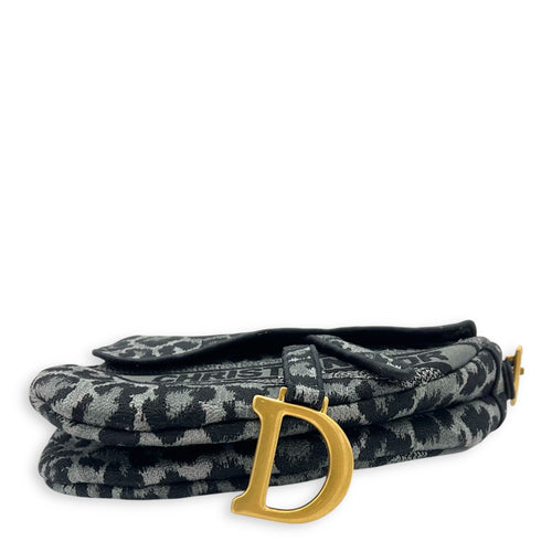 Dior Saddle Grey Shoulder Bag in Jacquard, Gold hardware_5
