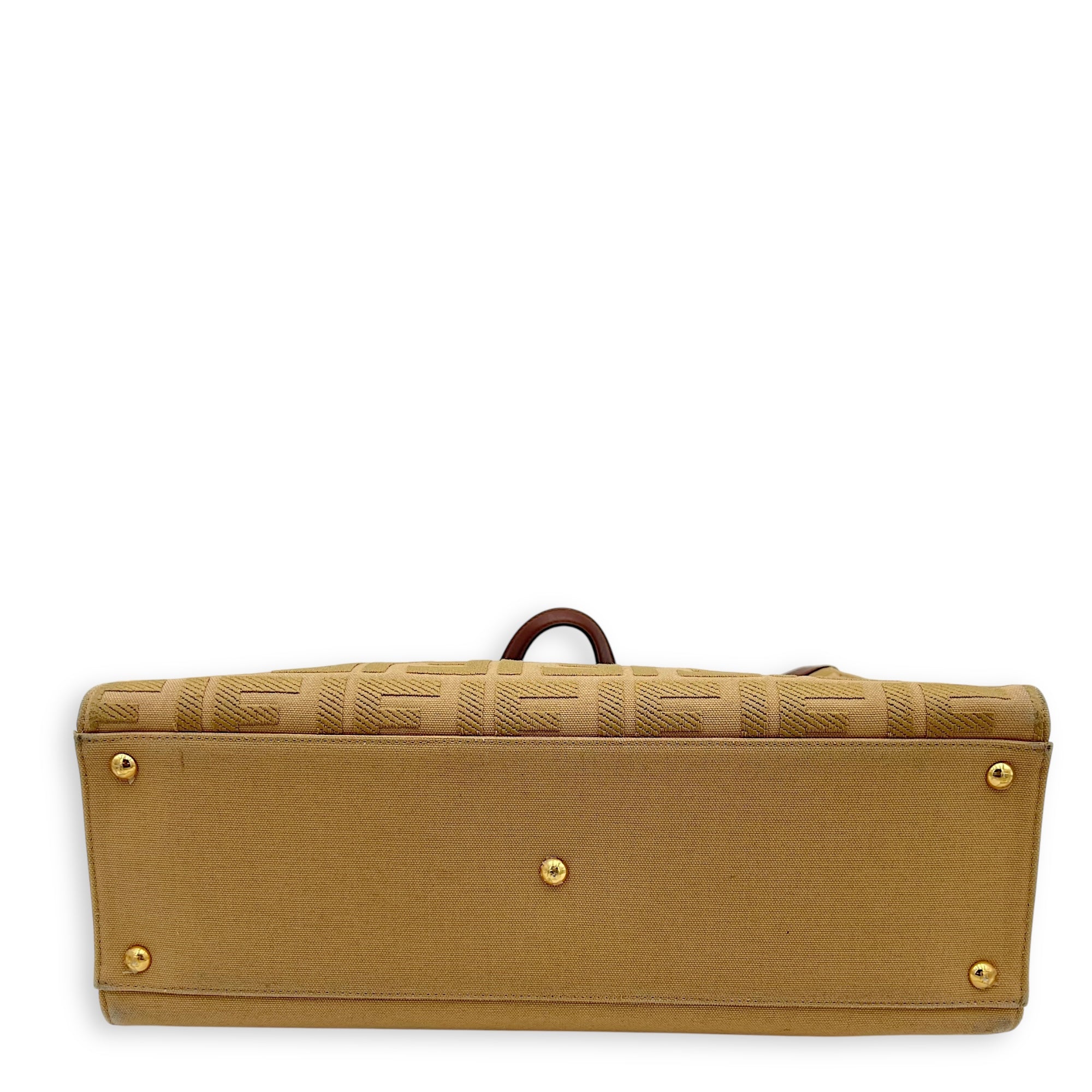 Fendi Peekaboo Brown Top Handle Bag in Canvas, Gold hardware_5