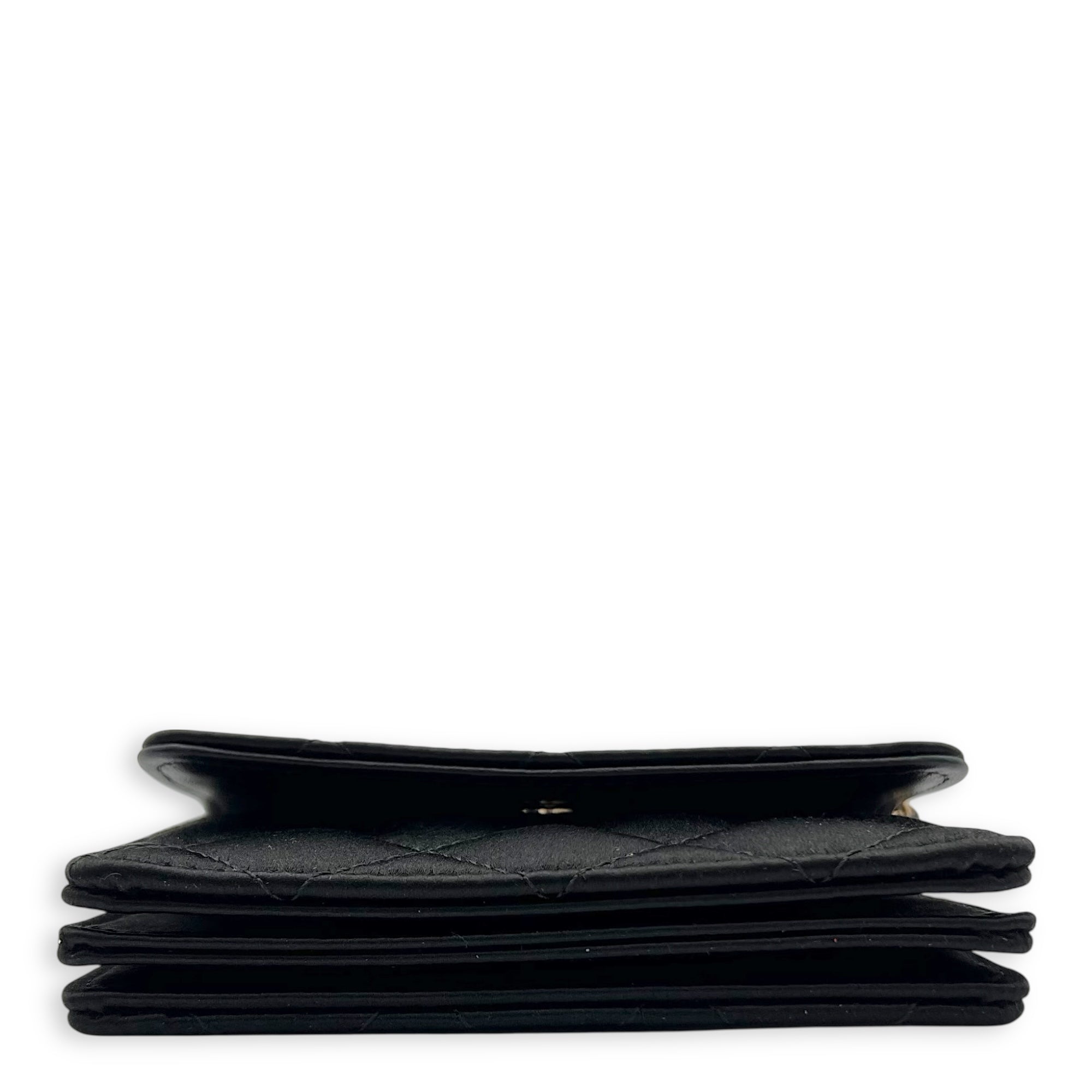 Chanel VIP Gift CC Wallet On Chain Black in Satin, Gold hardware_5