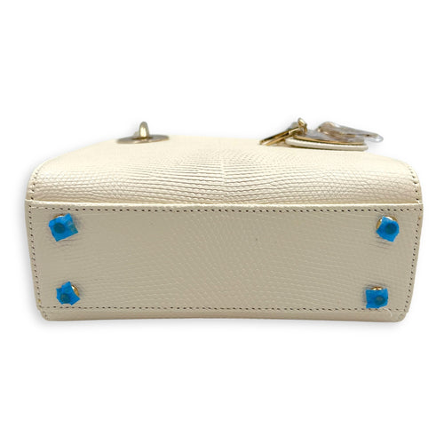 Dior Lady Dior Top Handle Bag Mini White in Lizard, Gold hardware_5