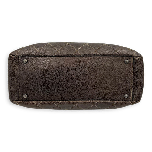 Chanel Quilted Wildstitch Tote Bag Brown in Caviar Leather, Silver hardware_5