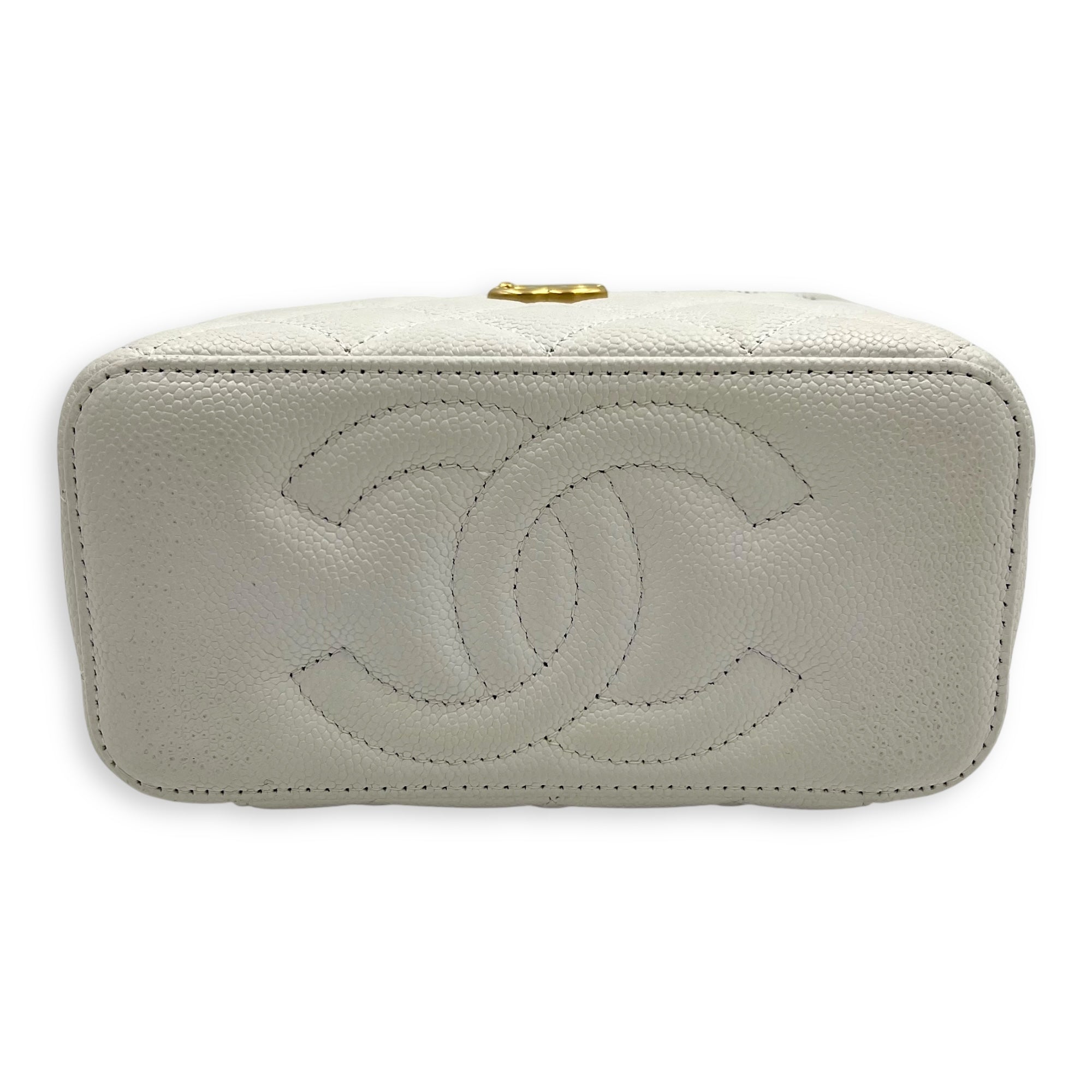Chanel Pearl Crush White Vanity Bag in Caviar Leather, Gold hardware_5