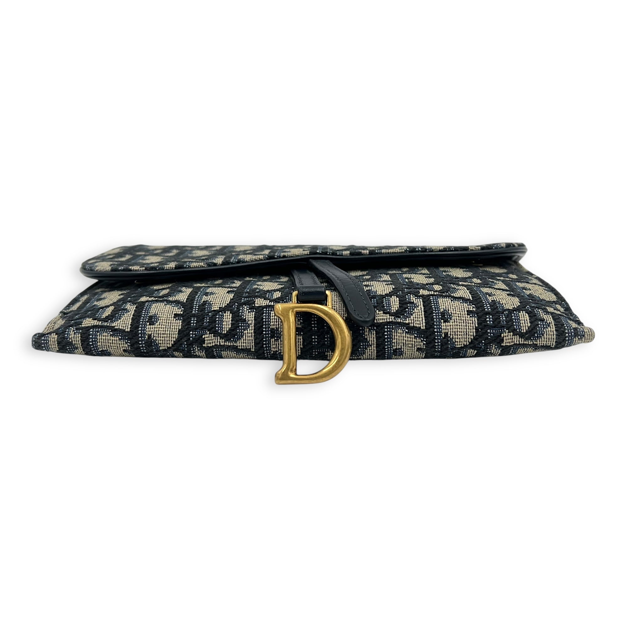 Dior Saddle Blue Wallet On Chain in Jacquard, Gold hardware_7