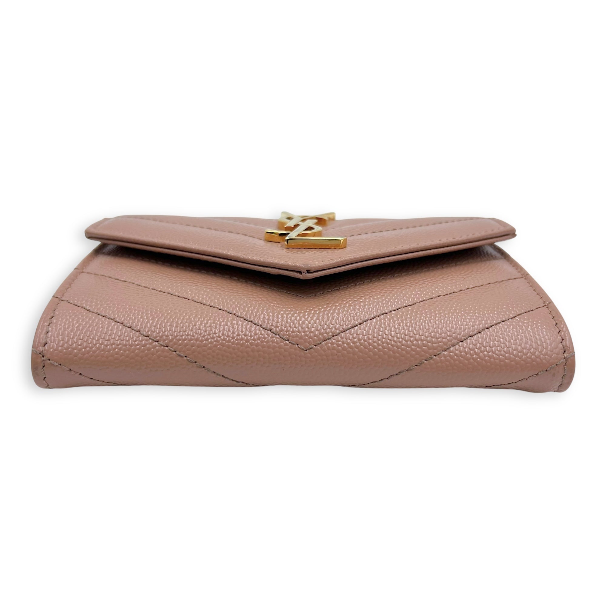 Saint Laurent Cassandre Brown Wallet in Calfskin, Gold hardware_3