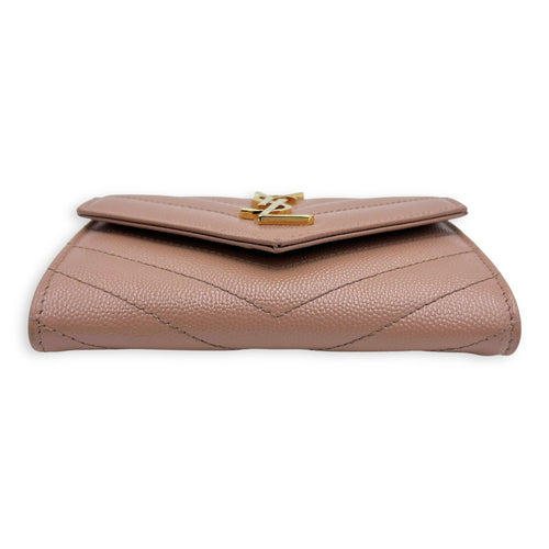 Saint Laurent Cassandre Brown Wallet in Calfskin, Gold hardware_3