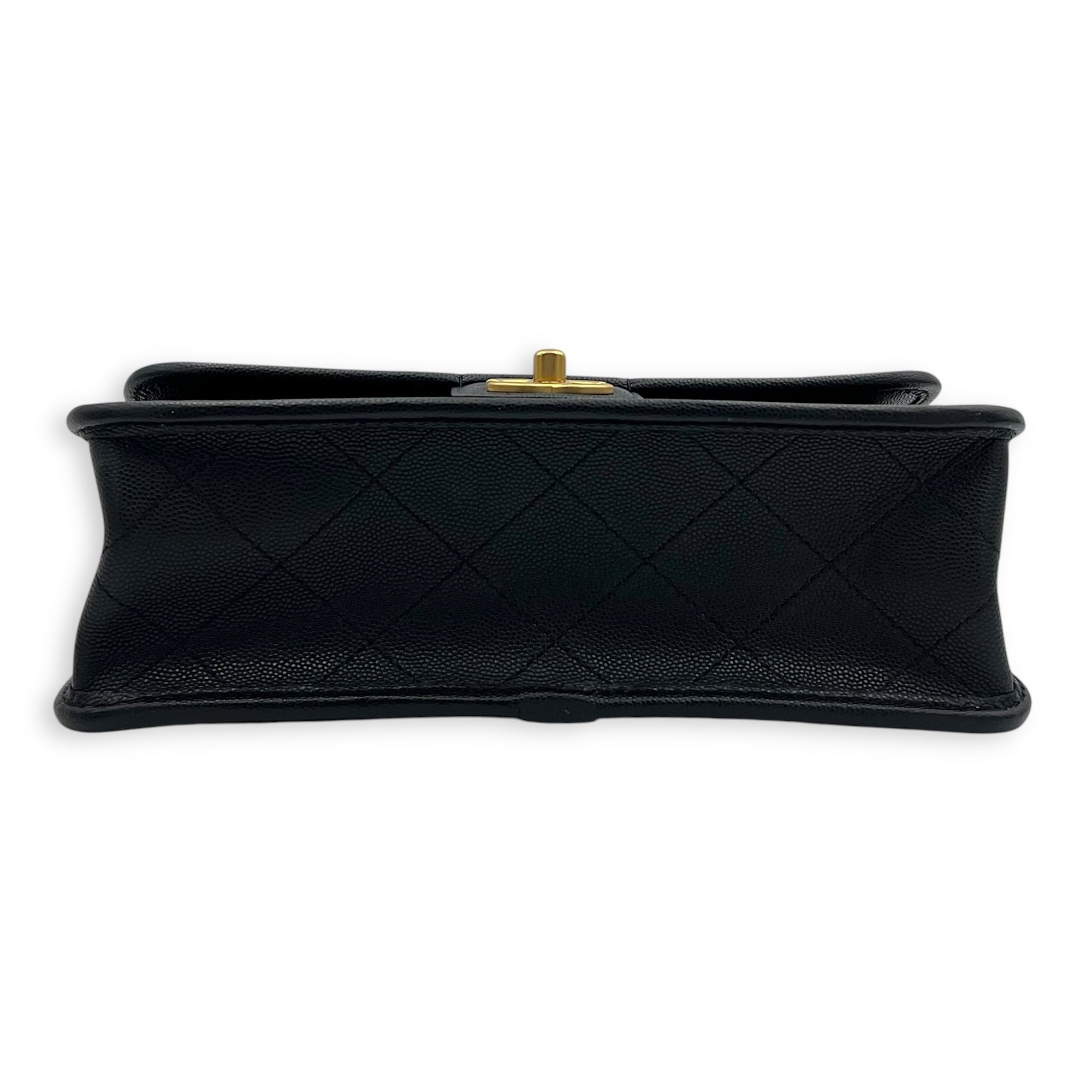 Chanel CC Quilted Top Handle Bag Black in Calfskin, Gold hardware_5