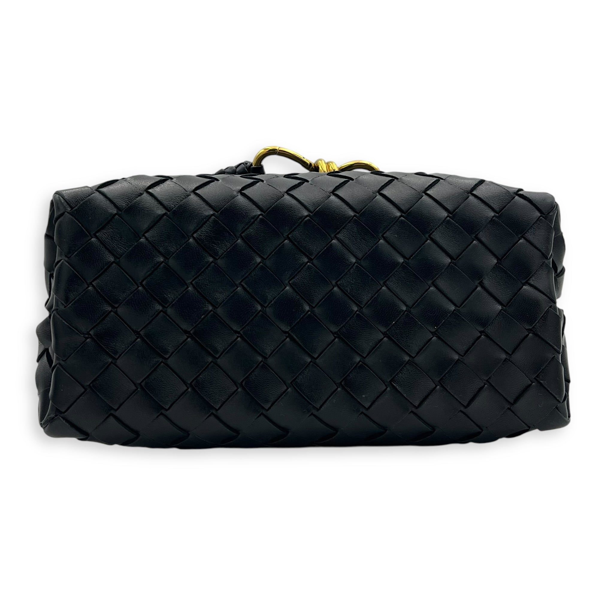 Bottega Veneta Andiamo Small Black Top Handle Bag in Calfskin, Gold hardware_5