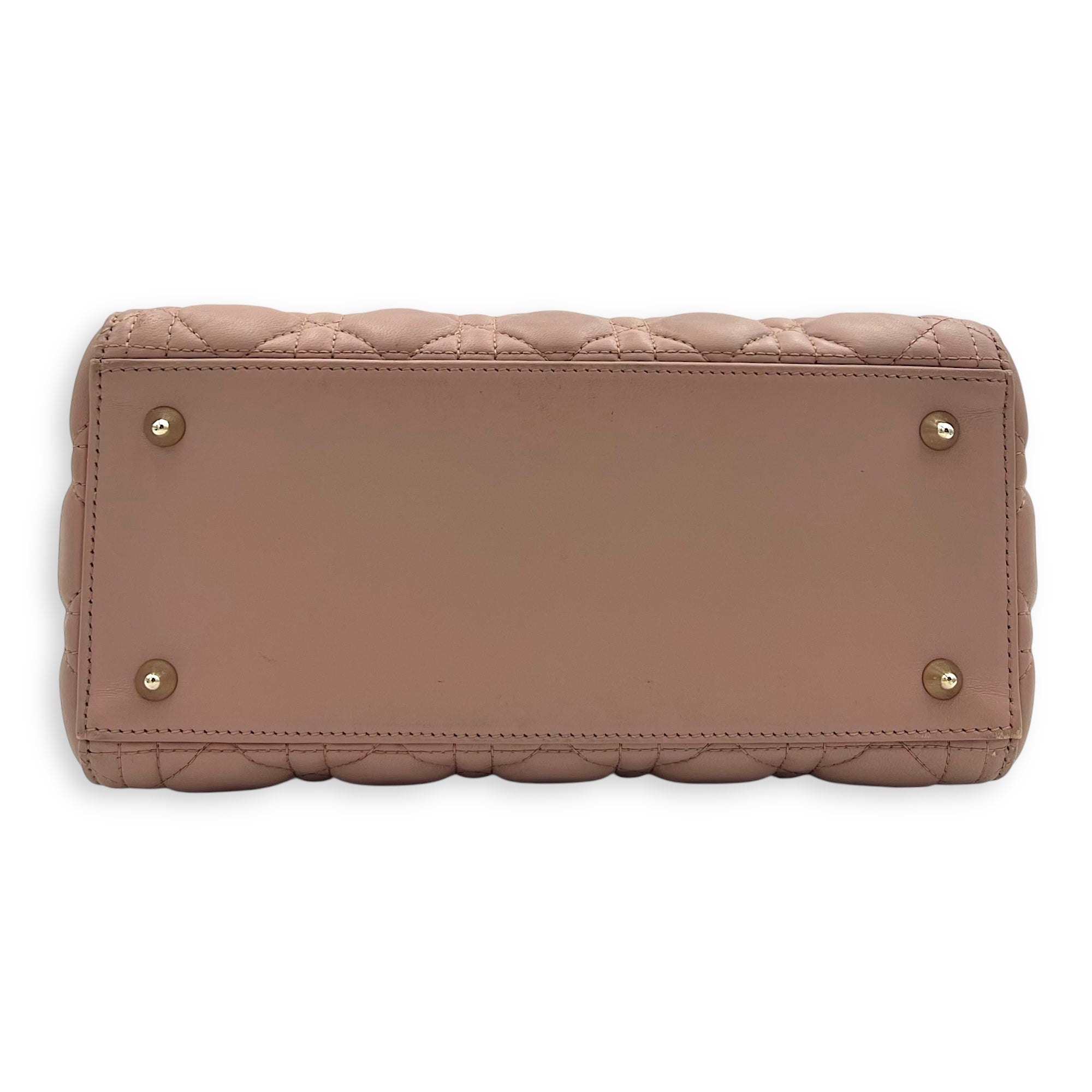 Dior Lady Dior Top Handle Bag Medium Pink in Lambskin, Gold hardware_5