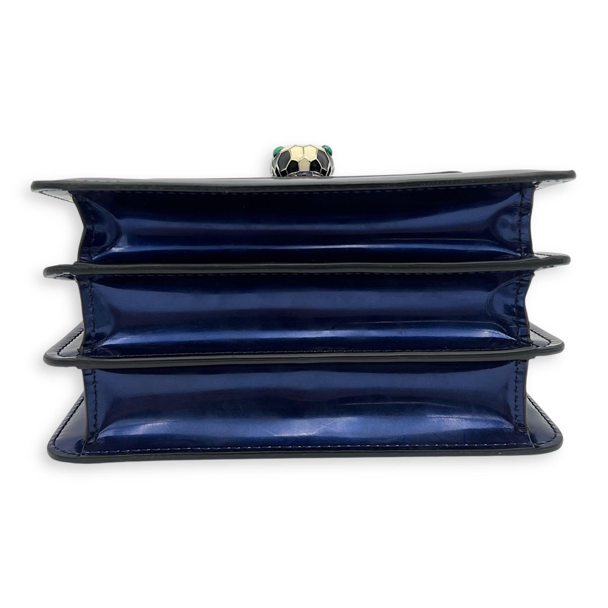 Bvlgari Serpenti Forever Top Handle Bag Blue in Patent Leather, Gold hardware_5