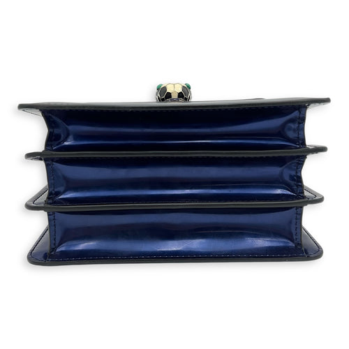 Bvlgari Serpenti Forever Top Handle Bag Blue in Patent Leather, Gold hardware_5
