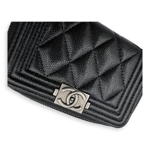 Chanel Boy Black Wallet in Caviar Leather, Ruthenium hardware_3