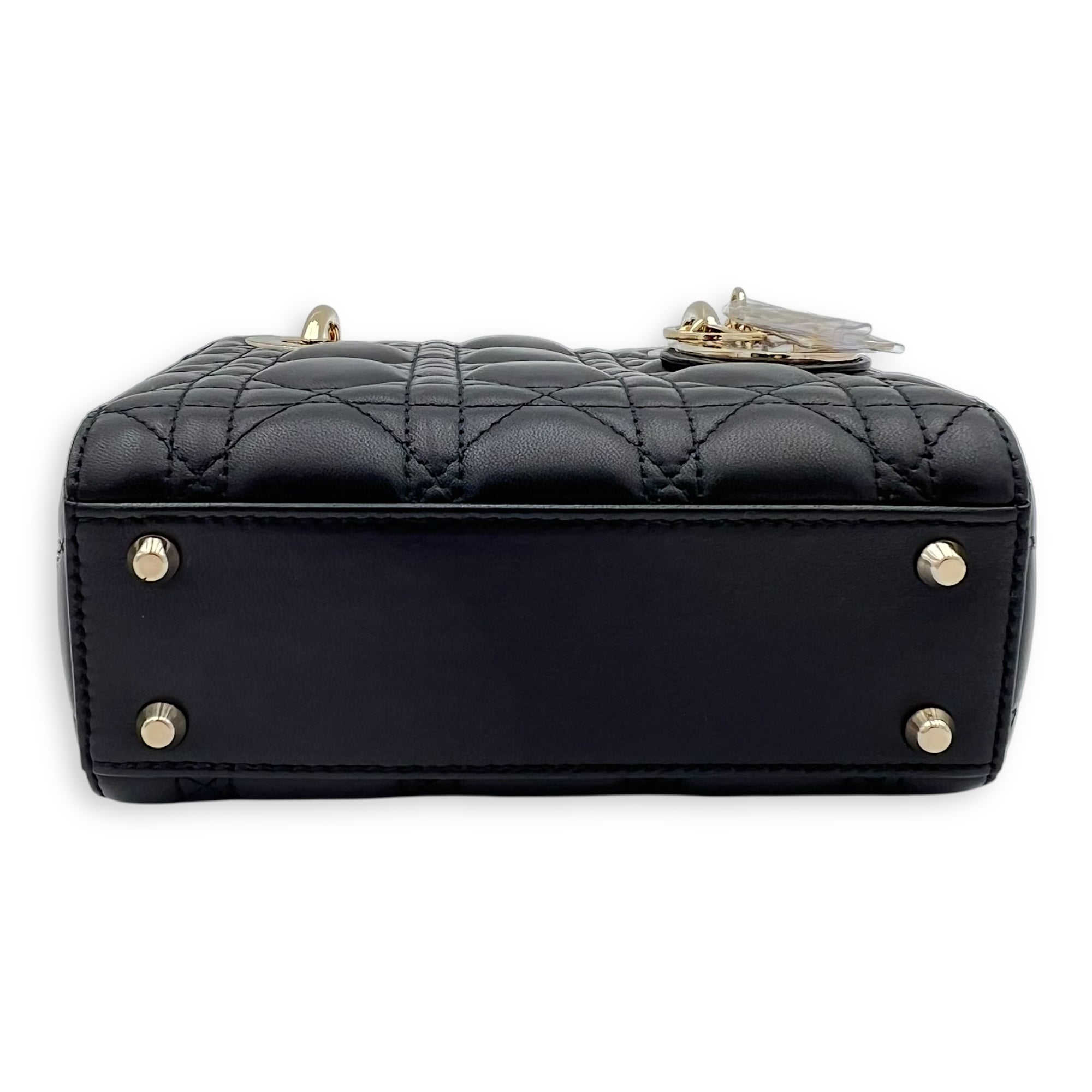 Dior Lady Dior Top Handle Bag Mini Black in Calfskin, Gold hardware_3