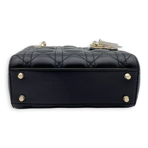 Dior Lady Dior Top Handle Bag Mini Black in Calfskin, Gold hardware_3