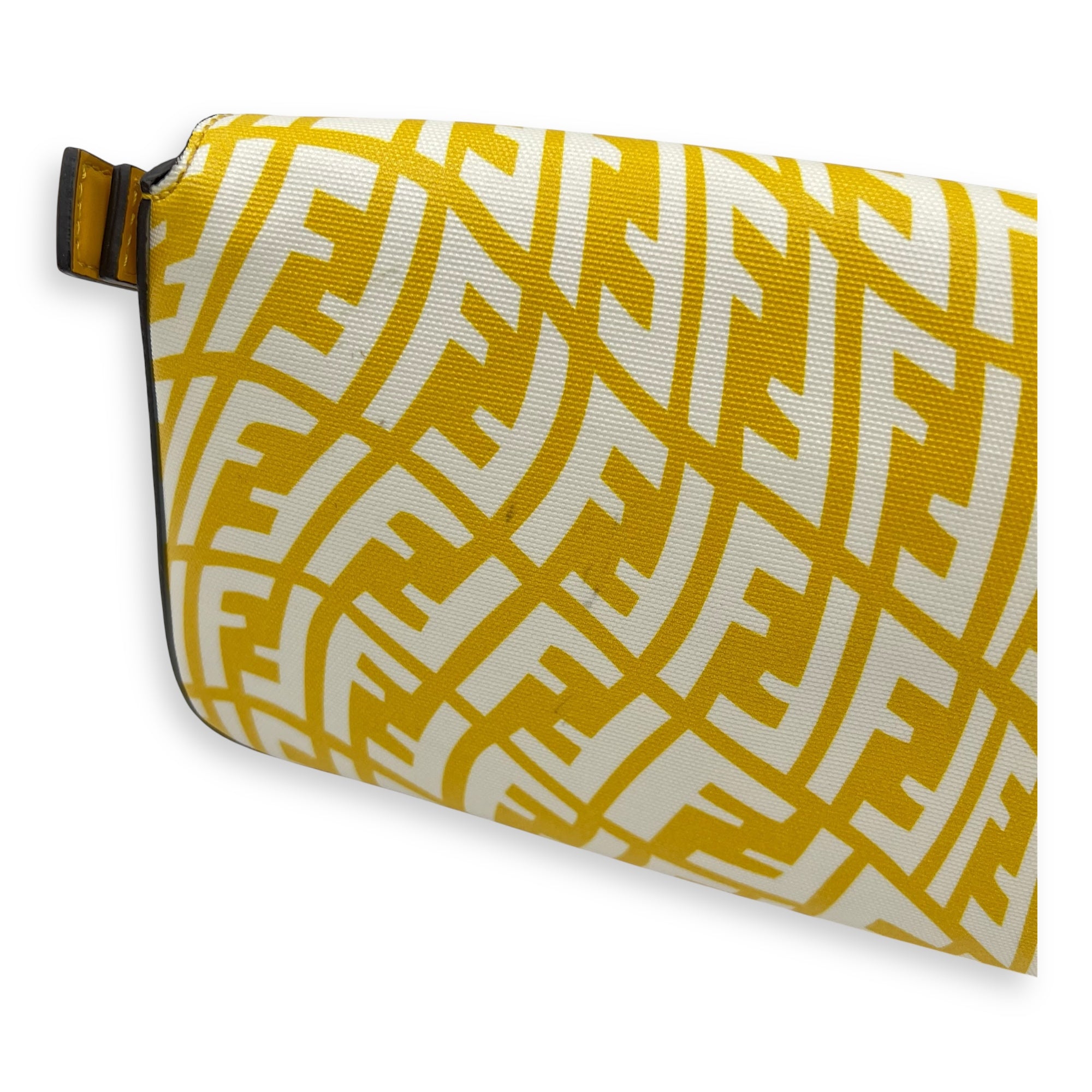 Fendi Baguette Shoulder Bag Yellow in Coated Canvas, Gold hardware_9