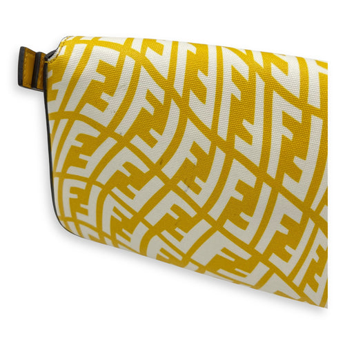 Fendi Baguette Shoulder Bag Yellow in Coated Canvas, Gold hardware_9