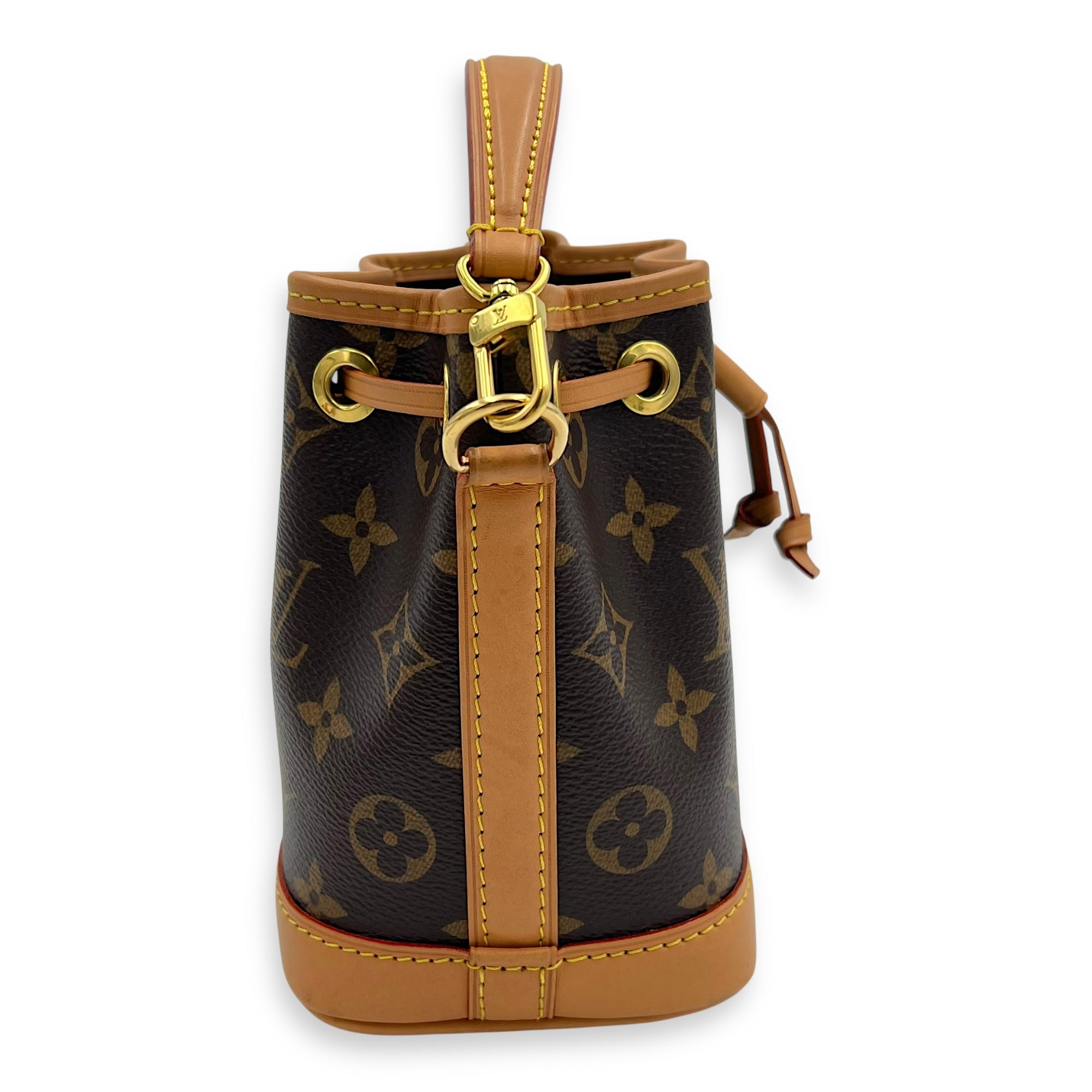 Louis Vuitton Noe Bucket Bag Nano Brown in Monogram Coated Canvas, Gold hardware_3